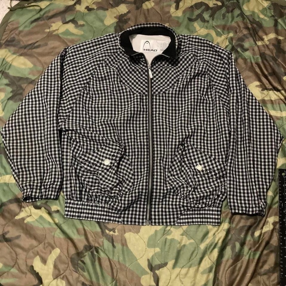 Bullhead windbreaker zip‎ jacket gingham embroidery vtg 90s. S/22.5
